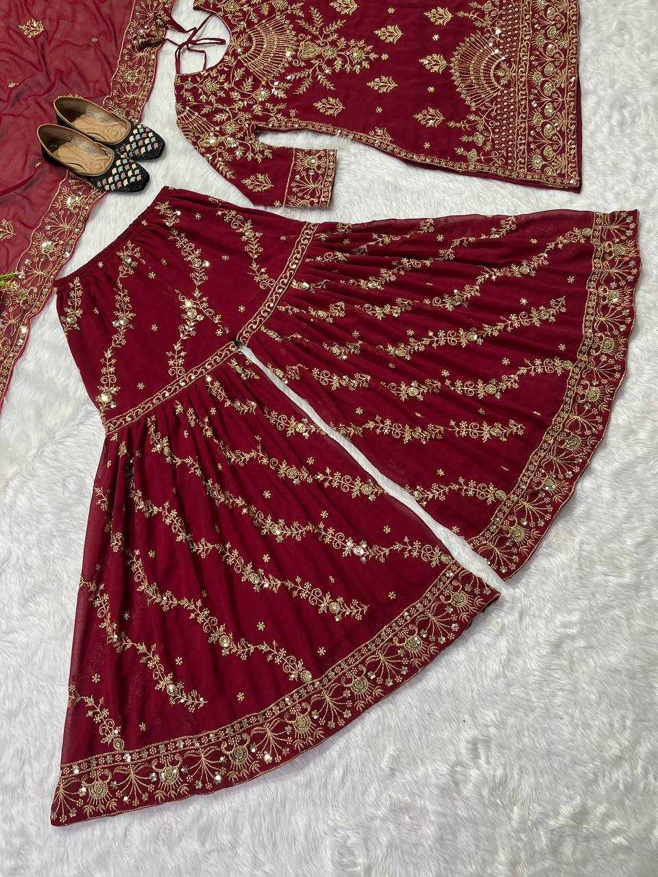 Faux Georgette Kesh144 1152 Suits & Dresses Islamic Clothing  Sharara Salwar Pakistani Embroidery Georgette Wedding Suits