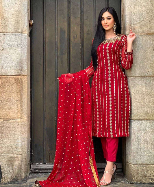 Faux Georgette Kesh144 1212 Suits & Dresses Islamic Clothing  Ladies Pakistani Embroidery Georgette Suits