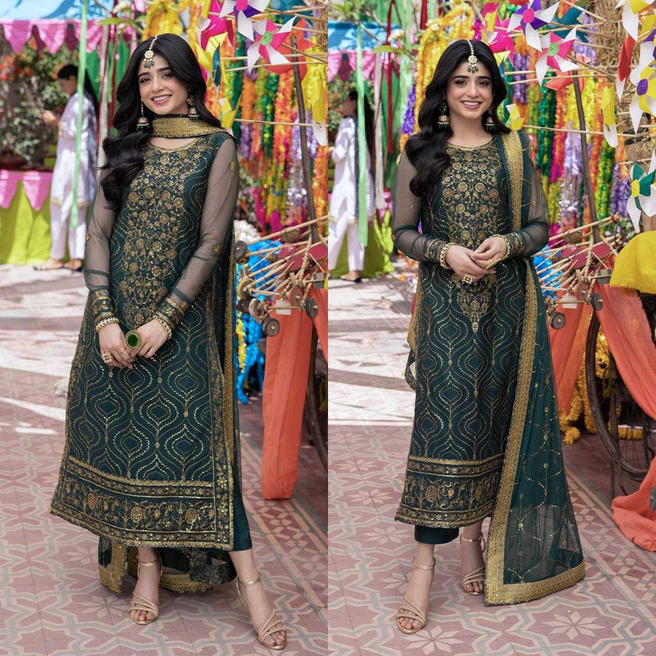 Faux Georgette Kesh144 1224 Suits & Dresses Islamic Clothing  Pakistani Embroidered Georgette Wedding Suits