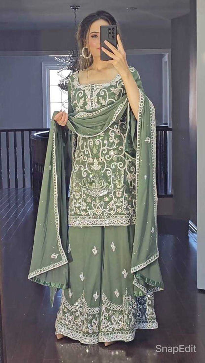 Faux Georgette Kesh145 3003 Suits & Dresses  Sharara Salwar Embroidery Georgette Party Wear Suits