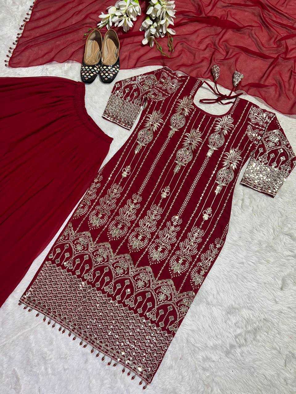 Faux Georgette Kesh145 3009 Suits & Dresses Islamic Clothing  Pakistani Embroidery Georgette Wedding Sharara Salwar Suits