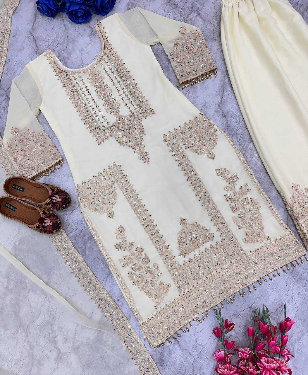 Faux Georgette Kesh147 176 Suits & Dresses Islamic Clothing  Embroidered Sharara Salwar Pakistani Georgette Wedding Suits