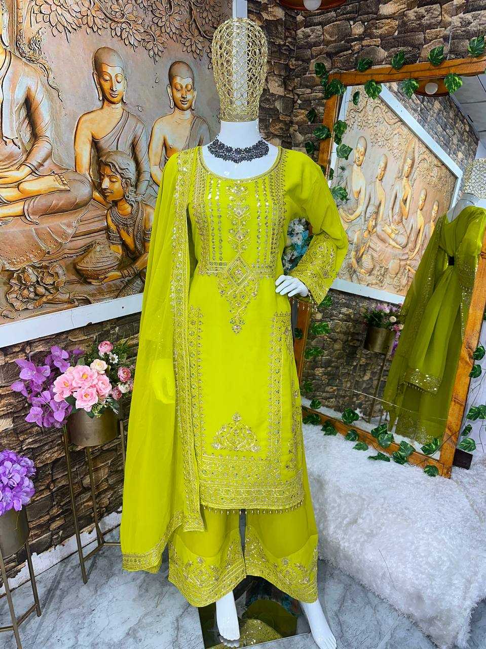 Faux Georgette Kesh147 176 Suits & Dresses Islamic Clothing  Embroidered Sharara Salwar Pakistani Georgette Wedding Suits