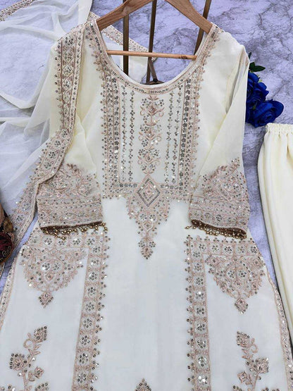 Faux Georgette Kesh147 176 Suits & Dresses Islamic Clothing  Embroidered Sharara Salwar Pakistani Georgette Wedding Suits