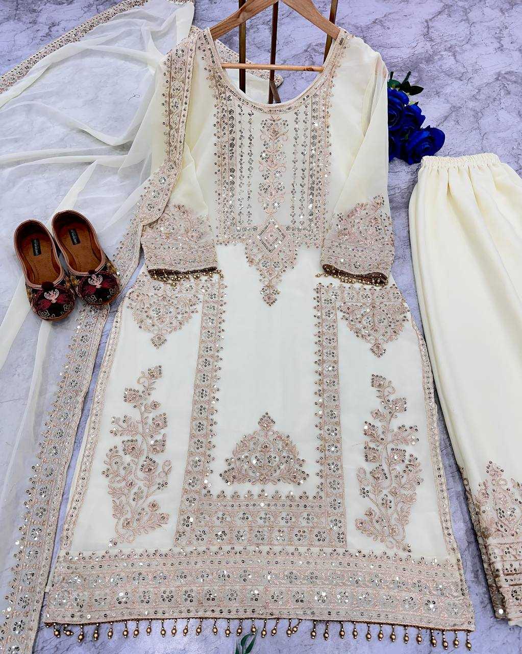 Faux Georgette Kesh147 176 Suits & Dresses Islamic Clothing  Embroidered Sharara Salwar Pakistani Georgette Wedding Suits