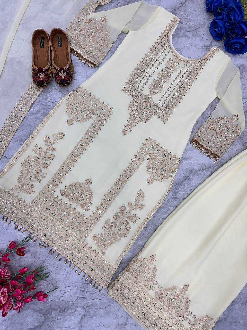 Faux Georgette Kesh147 176 Suits & Dresses Islamic Clothing  Embroidered Sharara Salwar Pakistani Georgette Wedding Suits