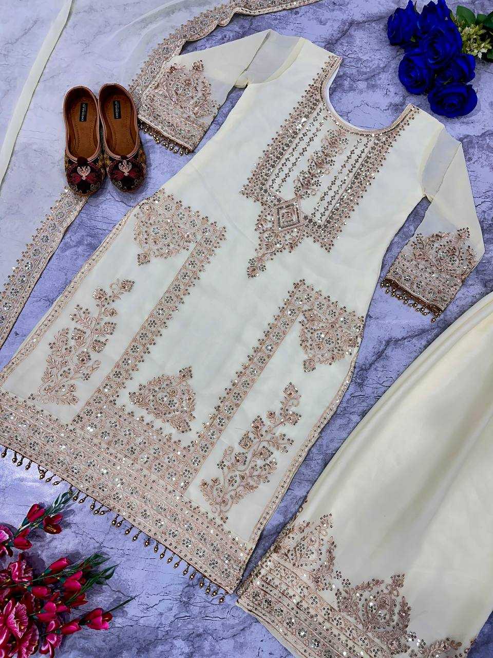 Faux Georgette Kesh147 176 Suits & Dresses Islamic Clothing  Embroidered Sharara Salwar Pakistani Georgette Wedding Suits