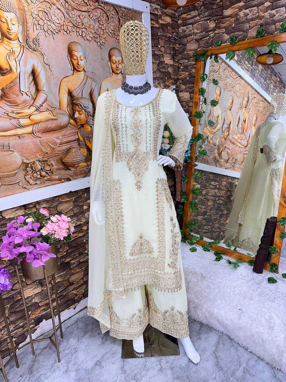 Faux Georgette Kesh147 176 Suits & Dresses Islamic Clothing  Embroidered Sharara Salwar Pakistani Georgette Wedding Suits