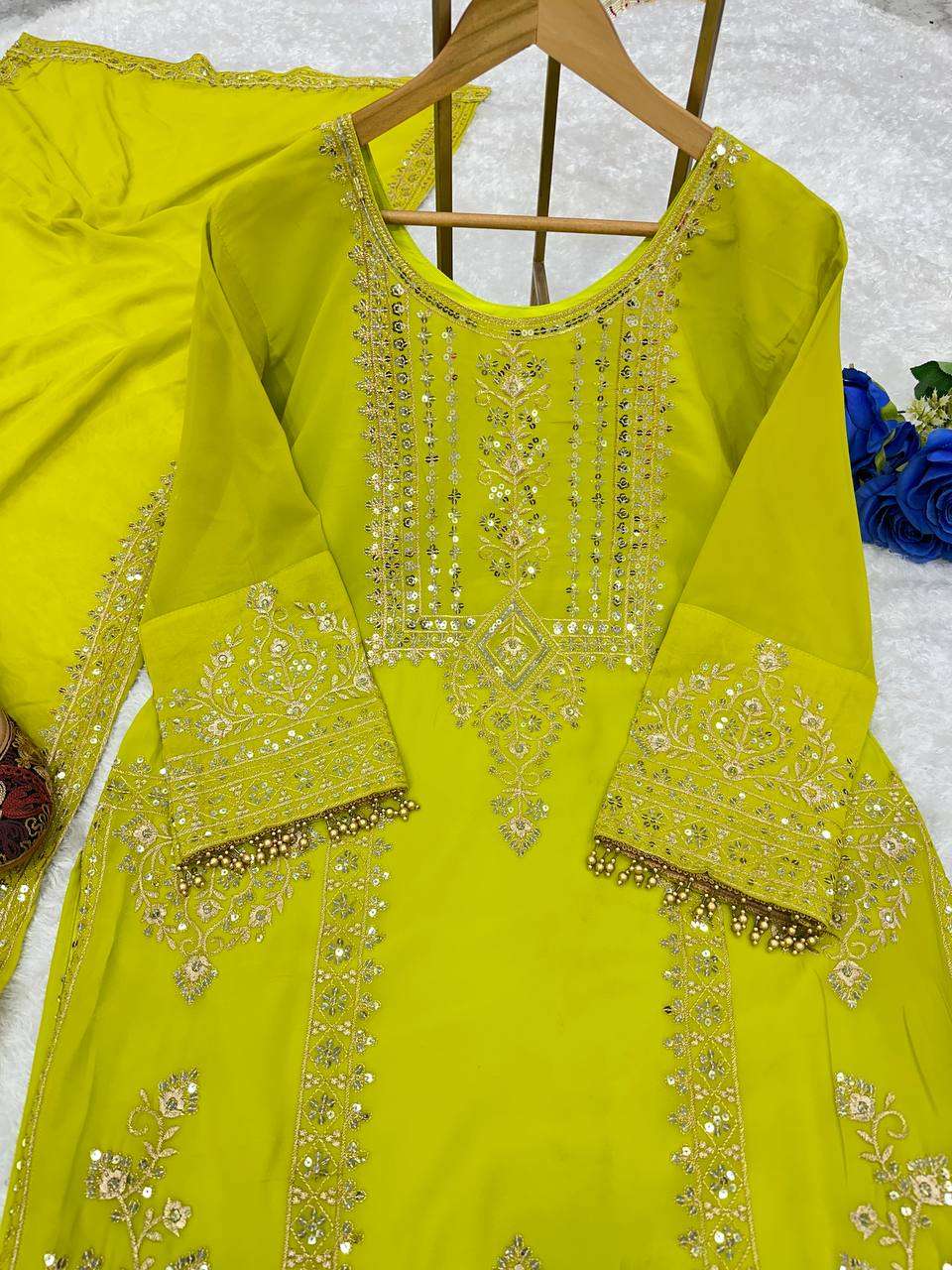 Faux Georgette Kesh147 176 Suits & Dresses Islamic Clothing  Embroidered Sharara Salwar Pakistani Georgette Wedding Suits