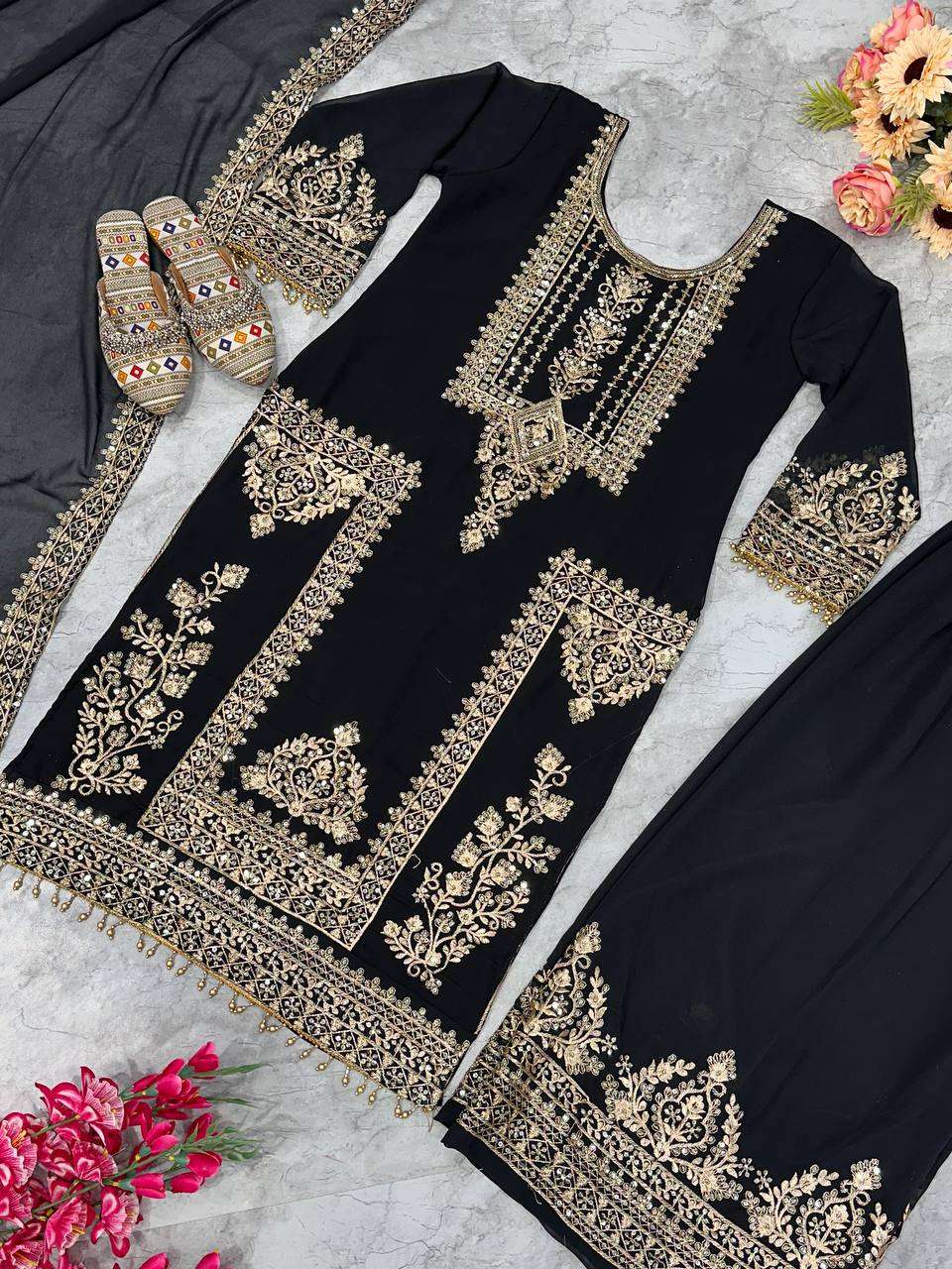 Faux Georgette Kesh147 176 Suits & Dresses Islamic Clothing  Embroidered Sharara Salwar Pakistani Georgette Wedding Suits