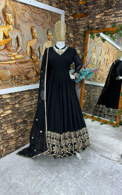 Faux Georgette Kesh147 182 Gowns  Embroidered Anarkali Long Georgette Gowns