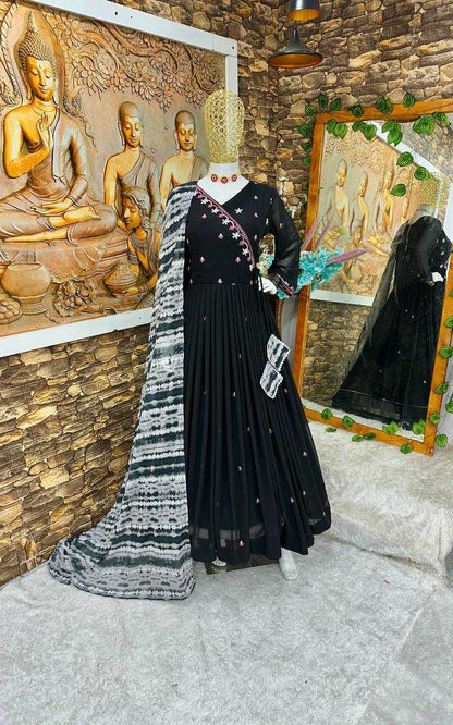 Faux Georgette Kesh147 195 Gowns  Embroidery Anarkali Long Georgette Gowns