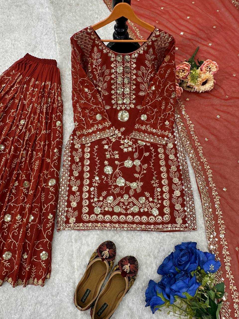 Faux Georgette Kesh147 226 Suits & Dresses Islamic Clothing   Pakistani Embroidery Georgette Wedding Suits