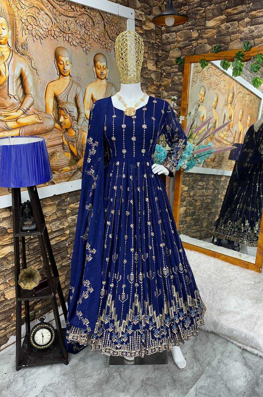 Faux Georgette Kesh148 036 Gowns  Embroidery Anarkali Wedding Long Georgette Gowns