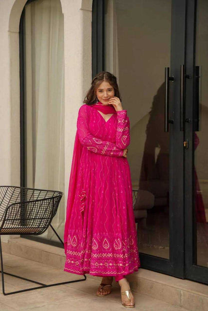 Faux Georgette Kesh148 039 Gowns  Embroidery Anarkali Long Georgette Diwali Collections Gowns