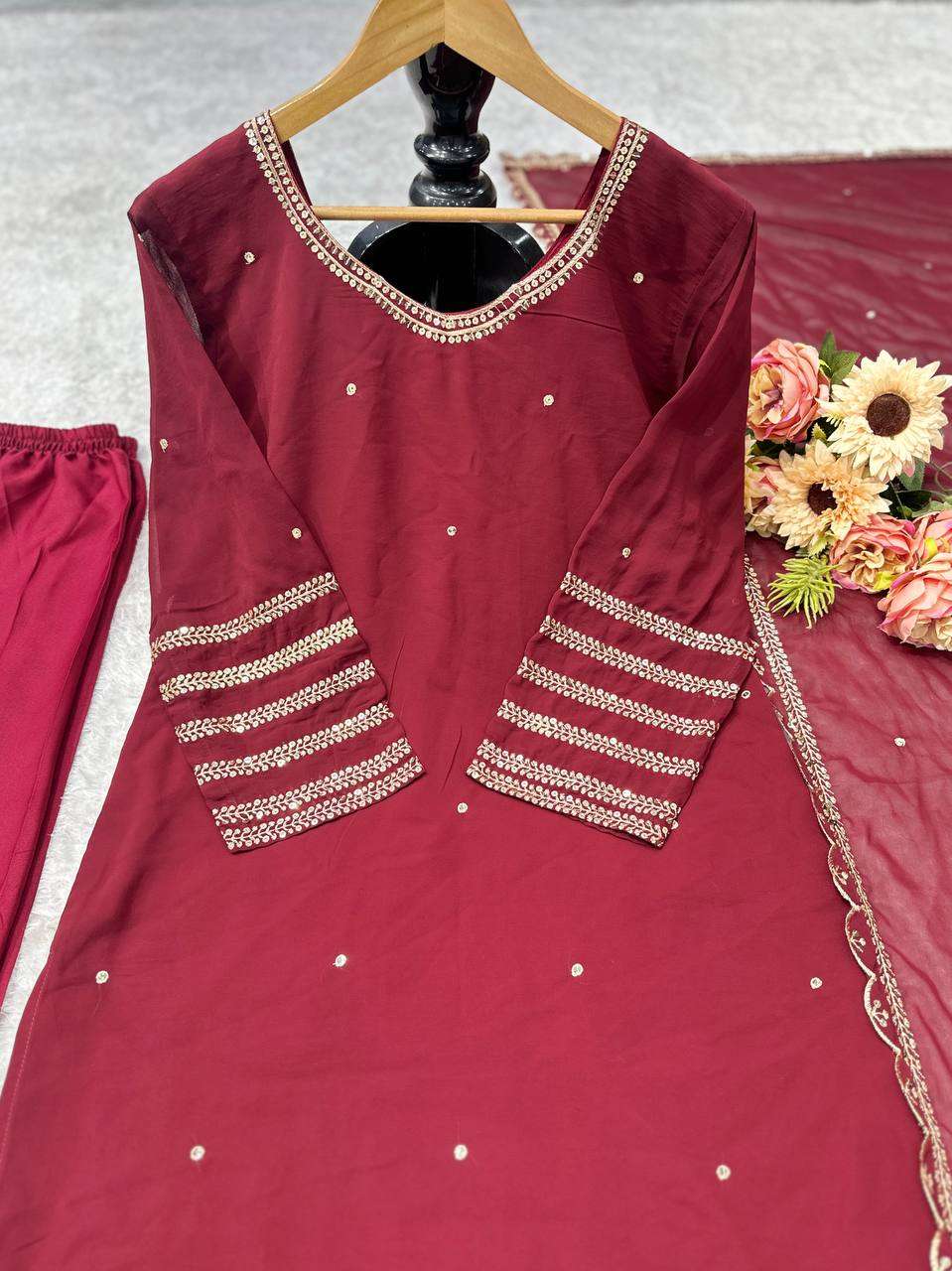 Faux Georgette Kesh148 040 Suits & Dresses Islamic Clothing  Pakistani Embroidery Georgette Party Wear Suits