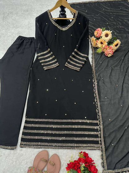 Faux Georgette Kesh148 040 Suits & Dresses Islamic Clothing  Pakistani Embroidery Georgette Party Wear Suits