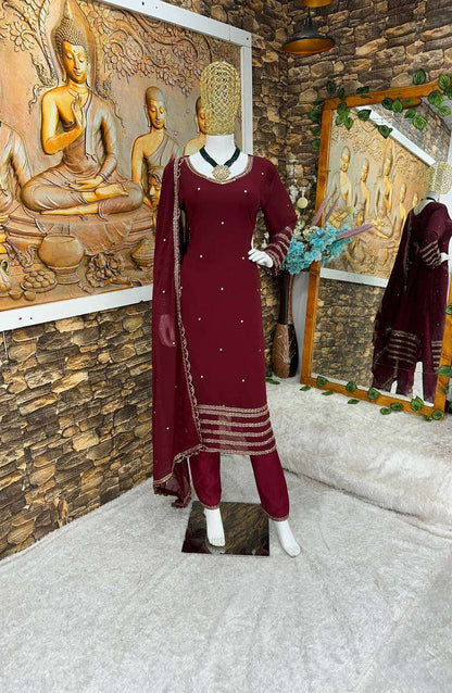 Faux Georgette Kesh148 040 Suits & Dresses Islamic Clothing  Pakistani Embroidery Georgette Party Wear Suits