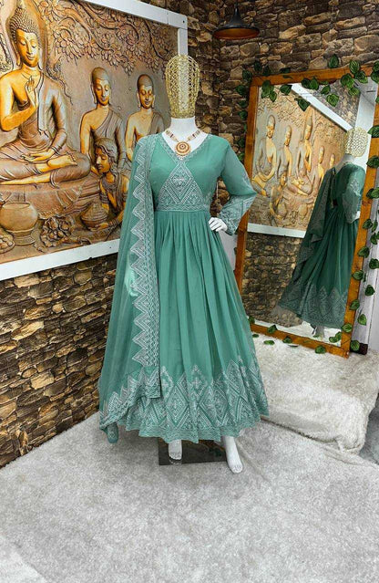 Faux Georgette Kesh148 043 Gowns  Georgette Embroidered Anarkali Long Gowns