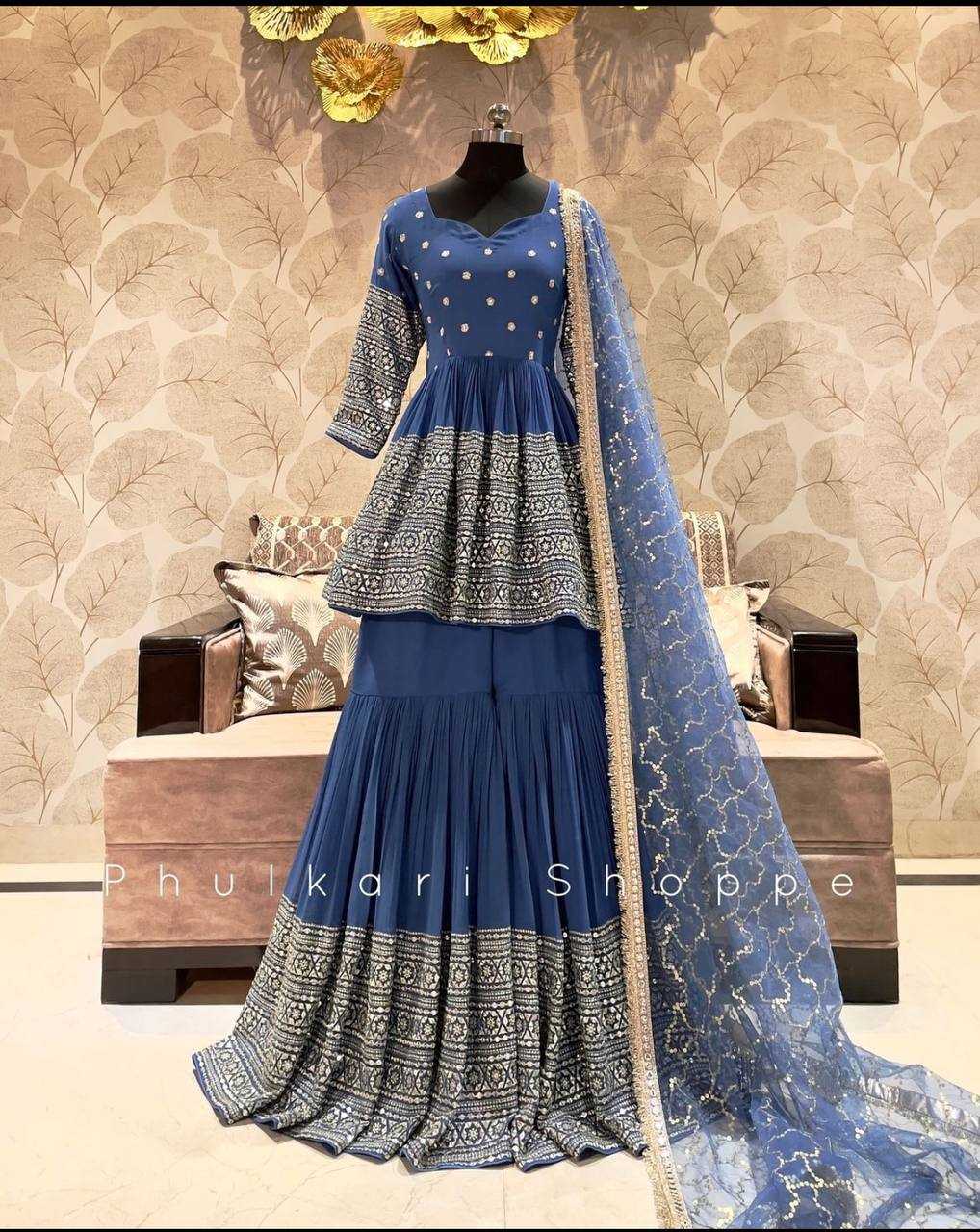 Faux Georgette Kesh156 1085 Suits & Dresses  Sharara Salwar Embroidery Georgette Wedding Suits