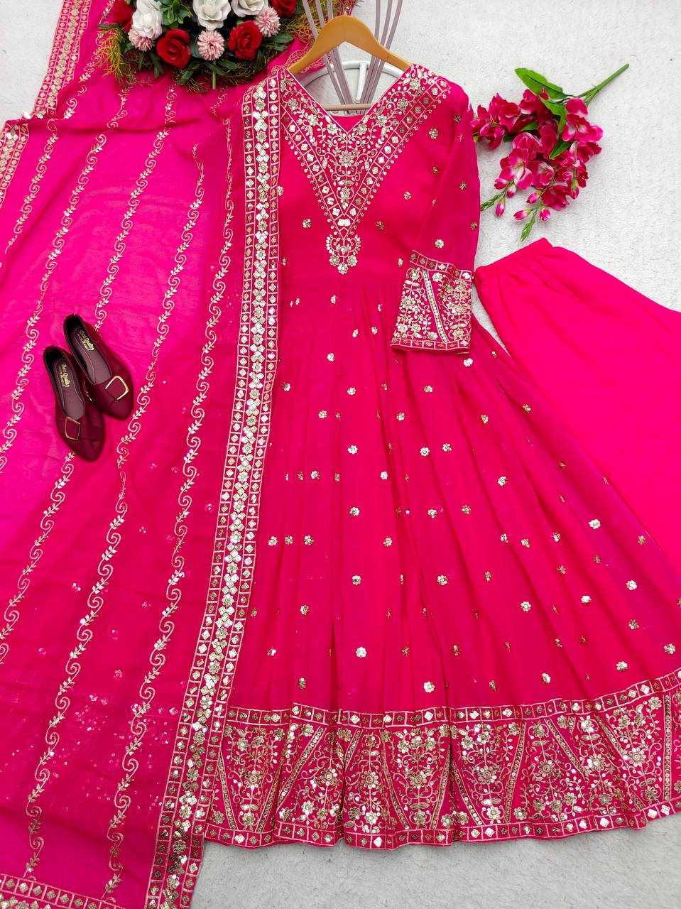 Faux Georgette Kesh156 1087 Gowns  Anarkali Long Georgette Embroidered Gowns