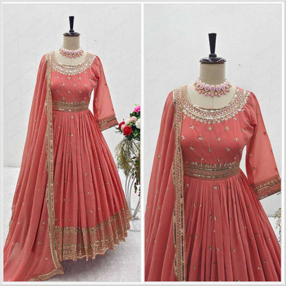 Faux Georgette Kesh156 1099 Gowns  Embroidery Anarkali Long Georgette Gowns