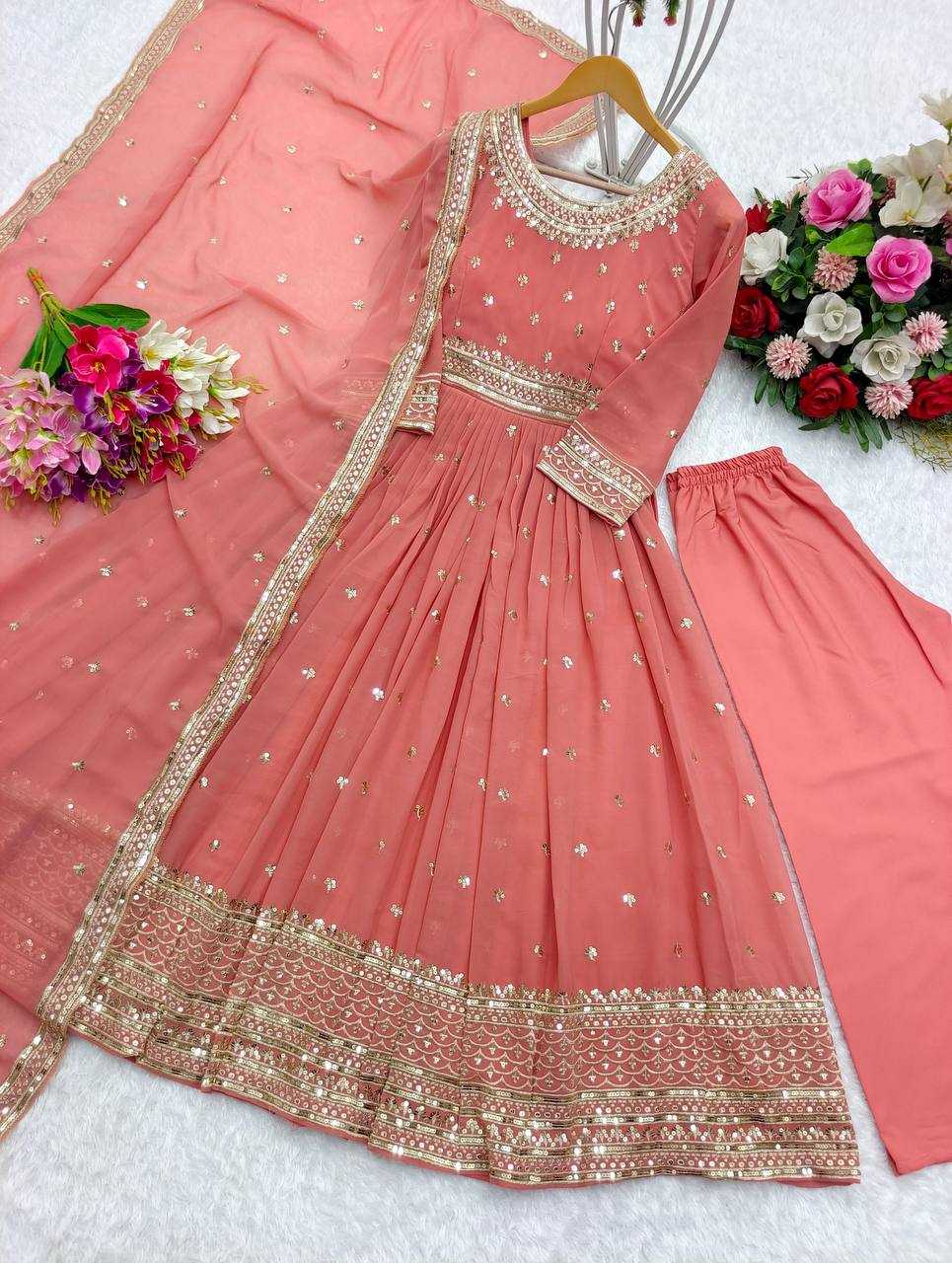 Faux Georgette Kesh156 1099 Gowns  Embroidery Anarkali Long Georgette Gowns