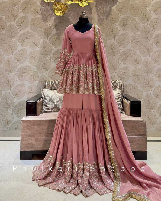 Faux Georgette Kesh156 1125 Suits & Dresses  Sharara Salwar Embroidered Georgette Ladies Party Wear Wedding Suits