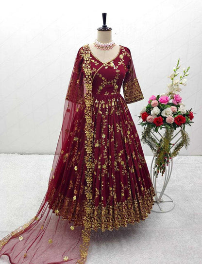 Faux Georgette Kesh156 8049 Gowns  Embroidery Anarkali Long Georgette Wedding Gowns