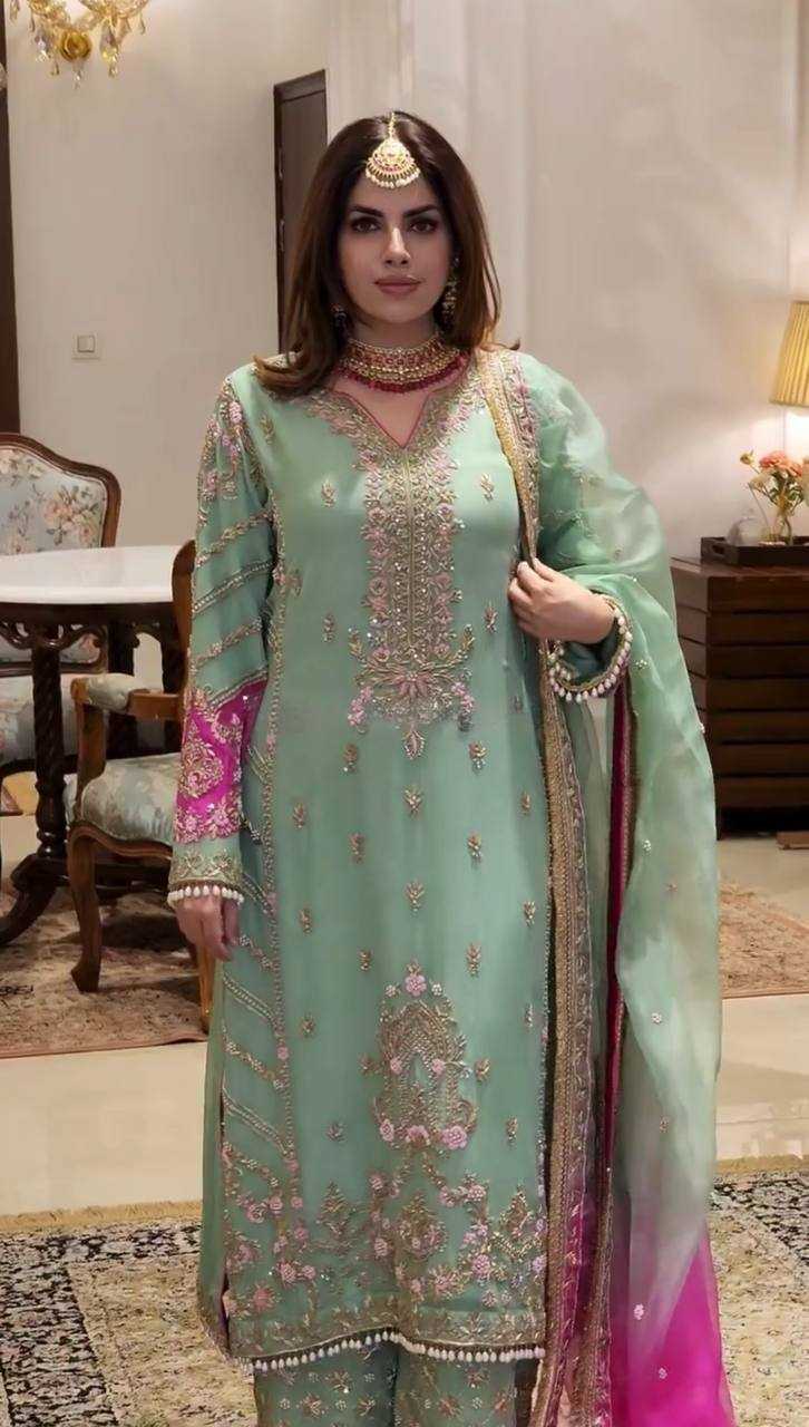 Faux Georgette Kesh157 1610 Suits & Dresses Islamic Clothing  Pakistani Embroidery Palazzo Georgette Wedding Suits