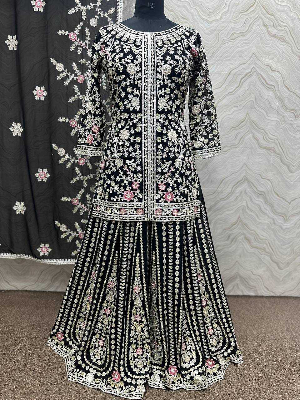 Faux Georgette Kesh157 1611 Suits & Dresses  Sharara Salwar Embroidery Georgette Ladies Party Wear Wedding Suits