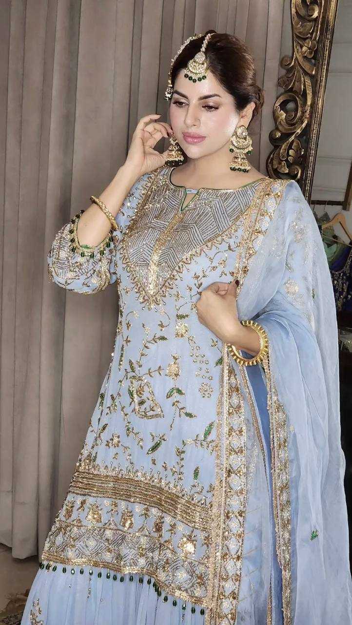 Faux Georgette Kesh157 1621 Suits & Dresses  Sharara Salwar Embroidery Georgette Wedding Suits