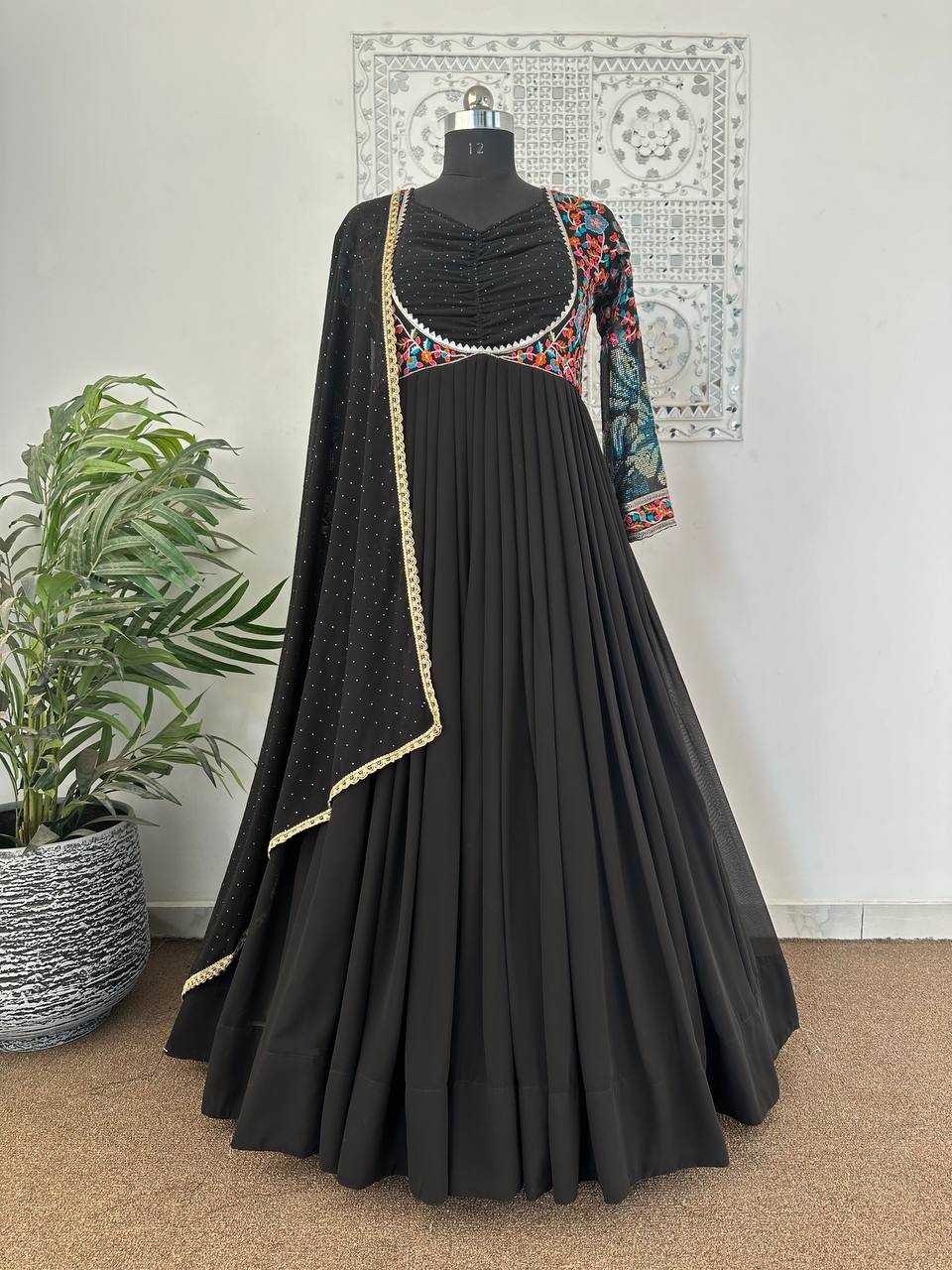 Faux Georgette Kesh157 1636 Gowns  Embroidery Anarkali Long Georgette Gowns