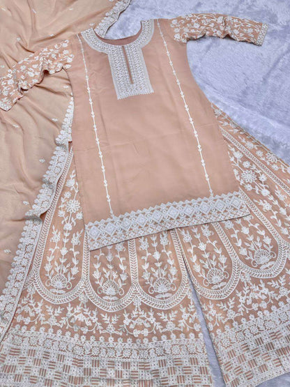 Faux Georgette Kesh157 1637 Suits & Dresses  Embroidery Palazzo Georgette Ladies Party Wear Suits