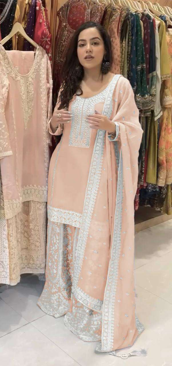 Faux Georgette Kesh157 1637 Suits & Dresses  Embroidery Palazzo Georgette Ladies Party Wear Suits