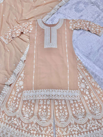 Faux Georgette Kesh157 1637 Suits & Dresses  Embroidery Palazzo Georgette Ladies Party Wear Suits