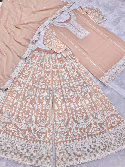 Faux Georgette Kesh157 1637 Suits & Dresses  Embroidery Palazzo Georgette Ladies Party Wear Suits