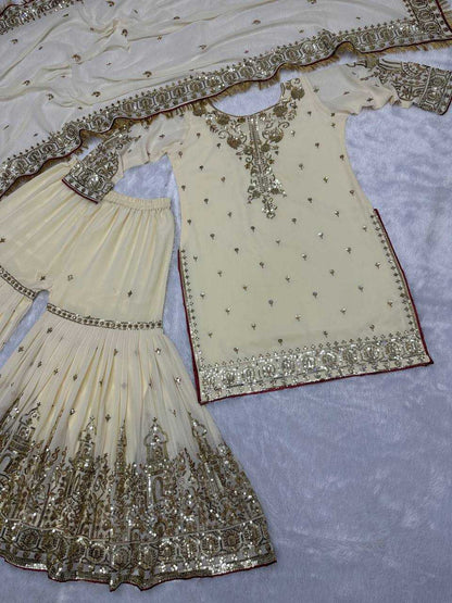 Faux Georgette Kesh157 1644 Suits & Dresses  Sharara Salwar Embroidery Georgette Wedding Suits