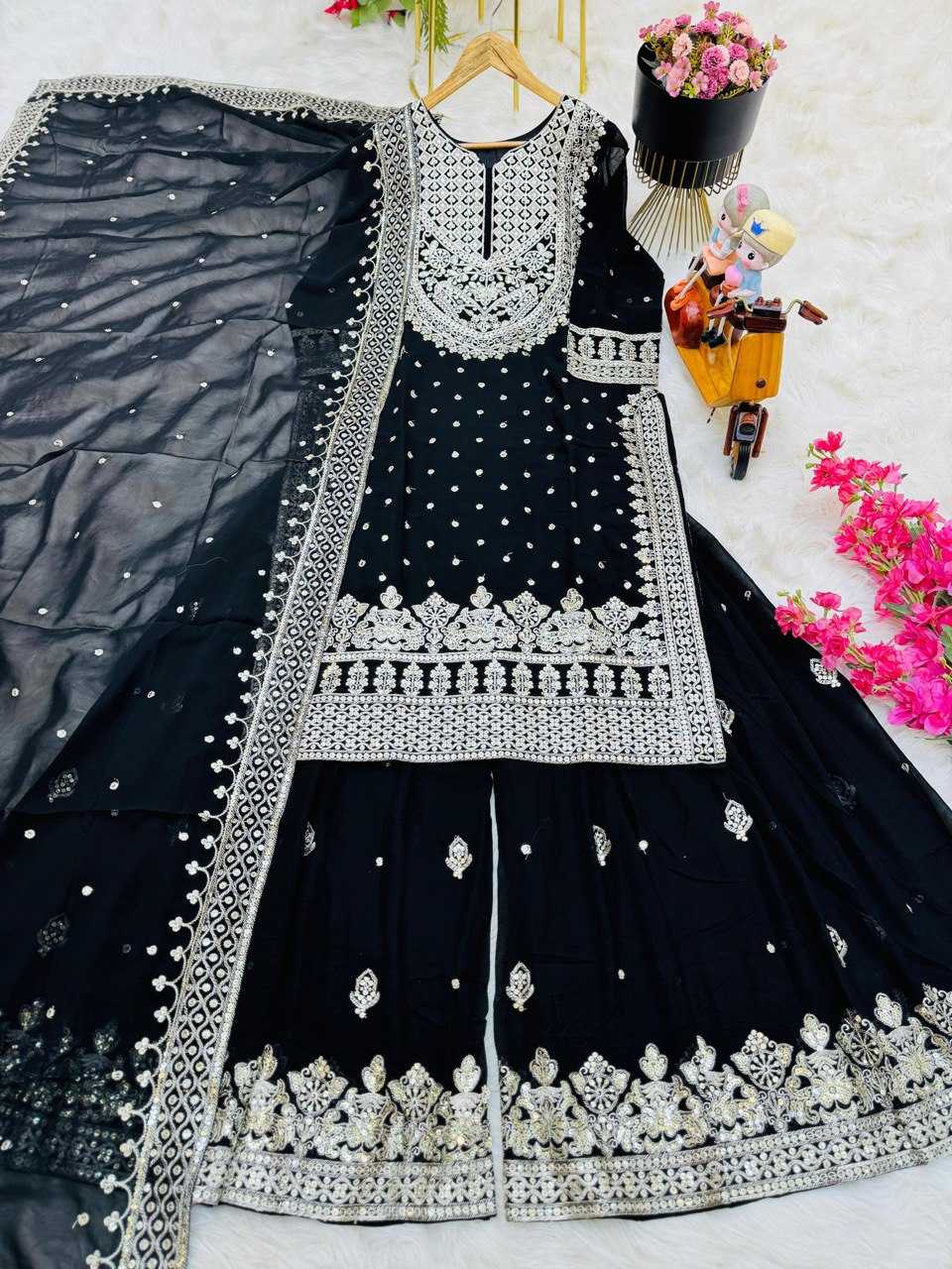 Faux Georgette Kesh158 10096 Suits & Dresses Islamic Clothing  Sharara Salwar Pakistani Embroidery Georgette Suits