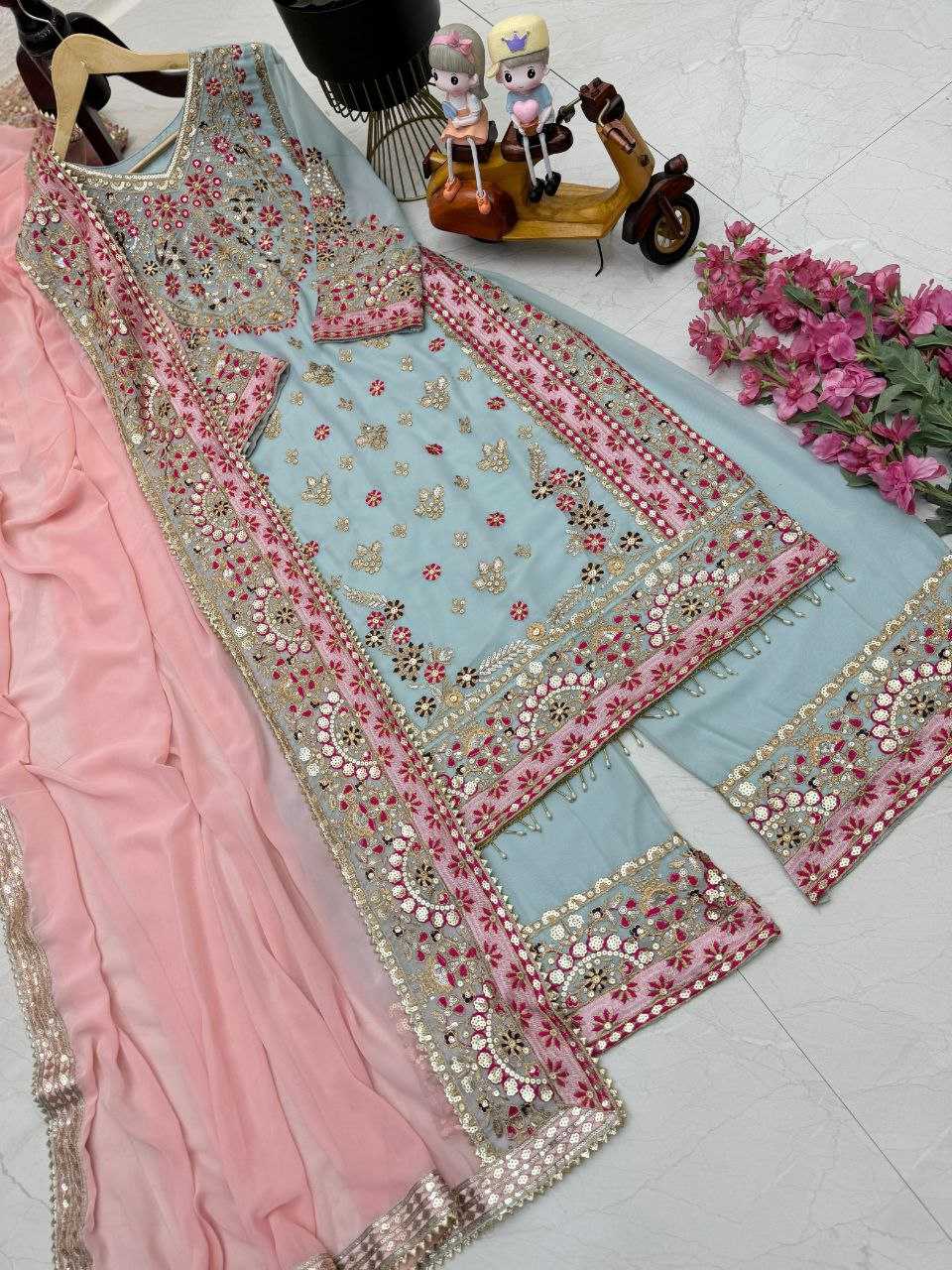 Faux Georgette Kesh158 10099 Suits & Dresses Islamic Clothing  Sharara Salwar Pakistani Embroidery Georgette Wedding Suits