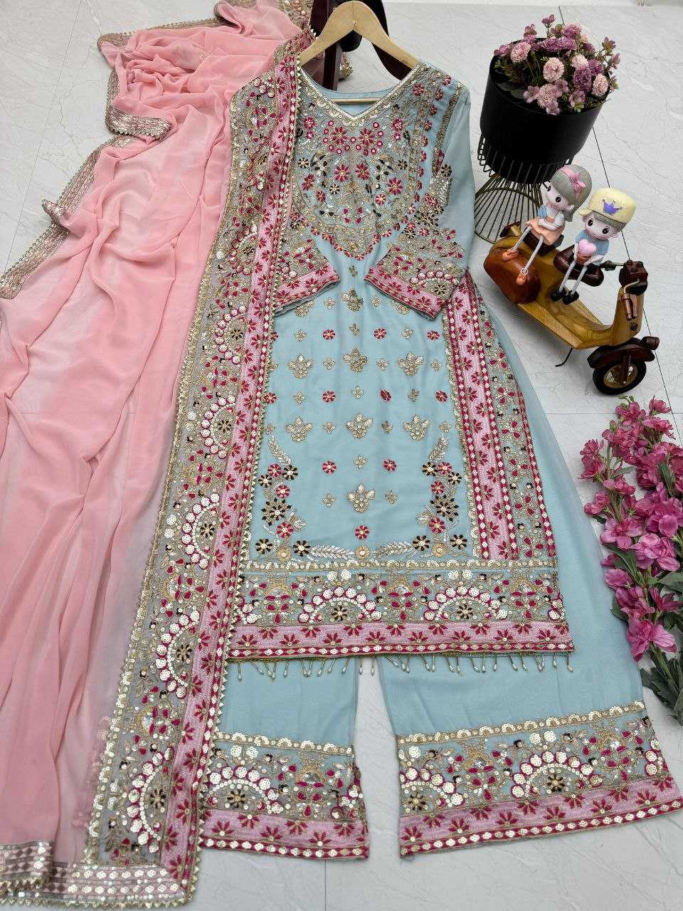 Faux Georgette Kesh158 10099 Suits & Dresses Islamic Clothing  Sharara Salwar Pakistani Embroidery Georgette Wedding Suits