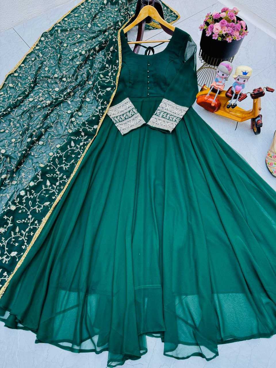 Faux Georgette Kesh158 5040 Gowns  Embroidery Anarkali Party Long Georgette Gowns