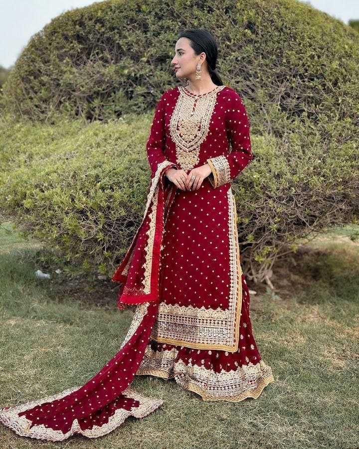 Faux Georgette Kesh158 5041 Suits & Dresses Islamic Clothing  Embroidery Sharara Salwar Pakistani Georgette Wedding Suits