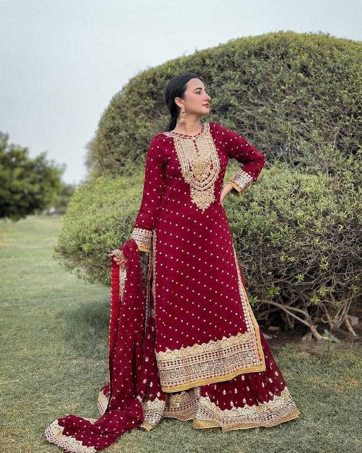 Faux Georgette Kesh158 5041 Suits & Dresses Islamic Clothing  Embroidery Sharara Salwar Pakistani Georgette Wedding Suits