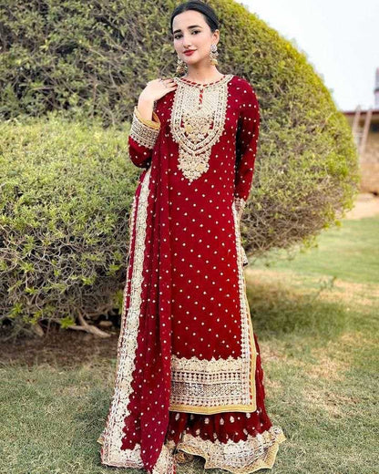 Faux Georgette Kesh158 5041 Suits & Dresses Islamic Clothing  Embroidery Sharara Salwar Pakistani Georgette Wedding Suits