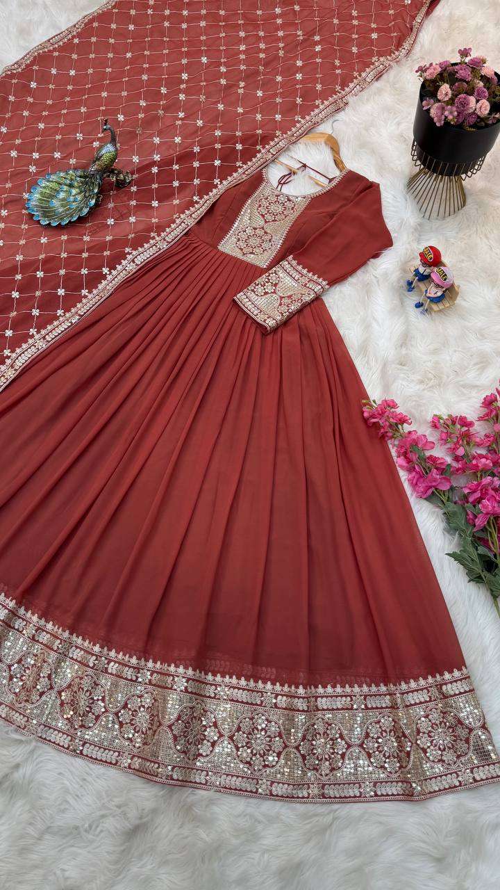 Faux Georgette Kesh158 8998 Gowns  Embroidery Anarkali Long Georgette Gowns