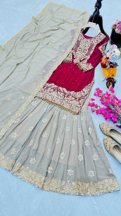 Faux Georgette Kesh158 9284 Suits & Dresses Islamic Clothing  Pakistani Embroidery Palazzo Georgette Wedding Suits