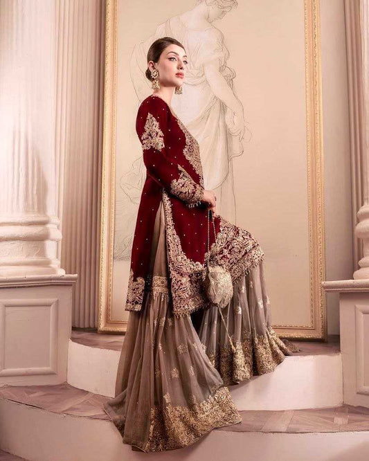 Faux Georgette Kesh158 9284 Suits & Dresses Islamic Clothing  Pakistani Embroidery Palazzo Georgette Wedding Suits