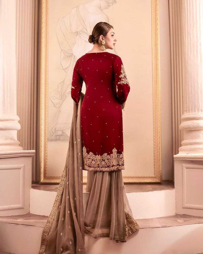 Faux Georgette Kesh158 9284 Suits & Dresses Islamic Clothing  Pakistani Embroidery Palazzo Georgette Wedding Suits