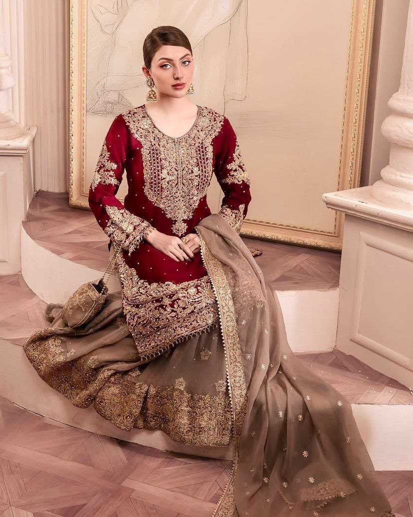 Faux Georgette Kesh158 9284 Suits & Dresses Islamic Clothing  Pakistani Embroidery Palazzo Georgette Wedding Suits